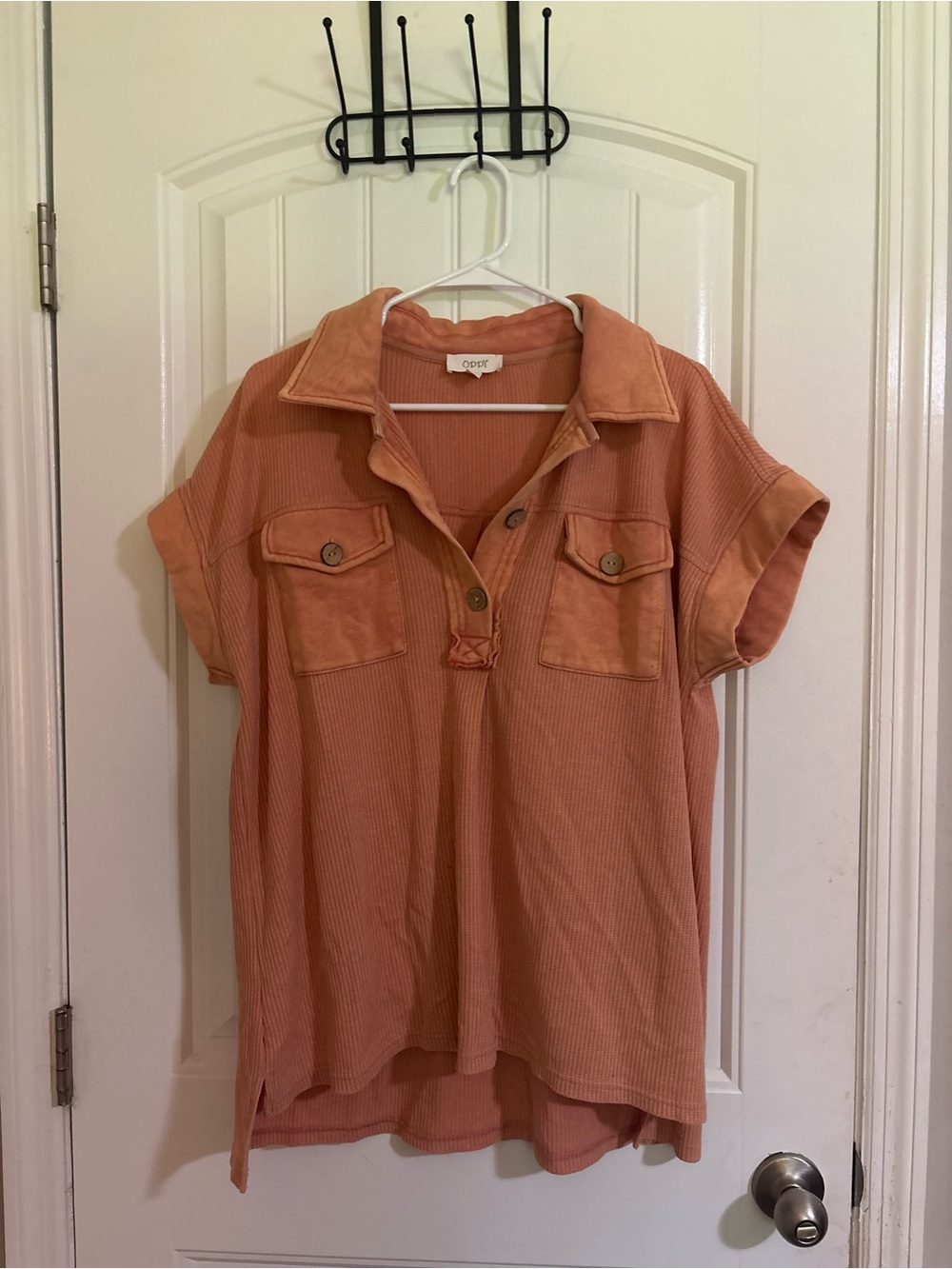 ODDY Peach Ribbed Henley Top